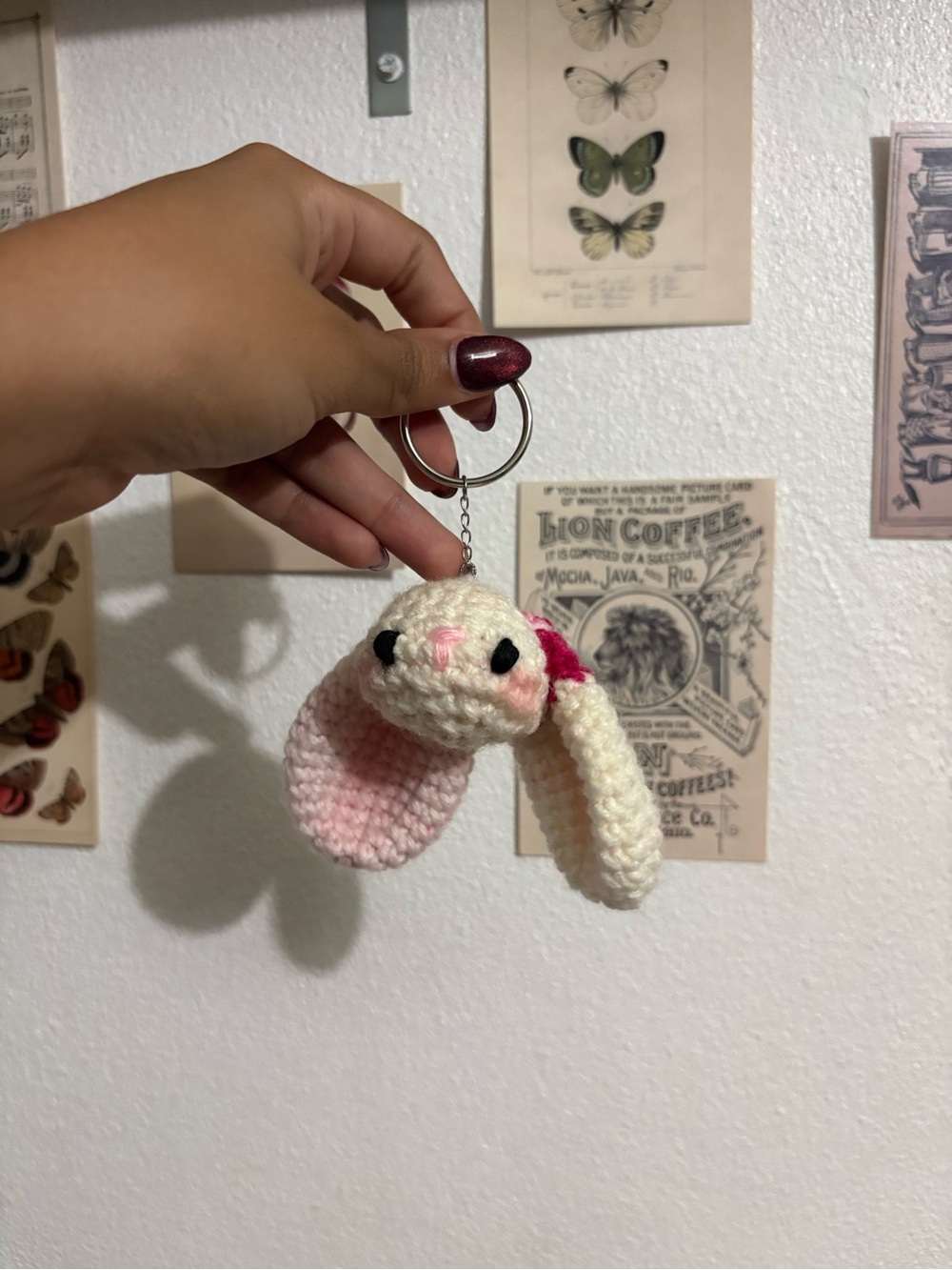 Crocheted Bunny Key & Card Holder - Cream & Pink